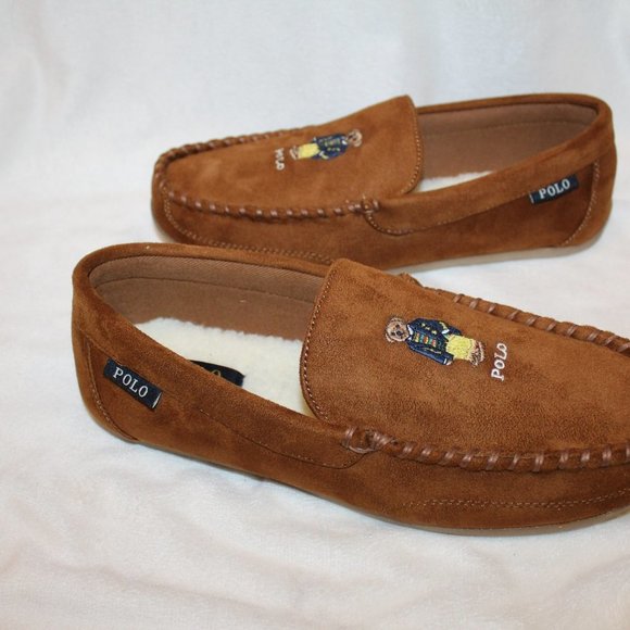 NIB POLO RALPH LAUREN MEN'S BEAR SUEDE COMFORT SLIPPERS SHOES‎ - Picture 5 of 6